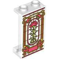Lego Panel 1 x 2 x 3 with Stained Glass, Green/Pink Rose Print / Trans-Clear