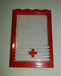 Lego Window 1 x 4 x 5 with Fixed Glass and 5 White Stripes and Red Cross Pattern (Sticker) - Set 6380 / Red