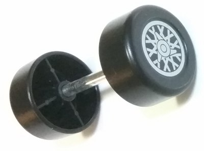 Lego Duplo Wheel Double Assembly with Metal Axle and Silver 'X' Spoke Pattern / Black