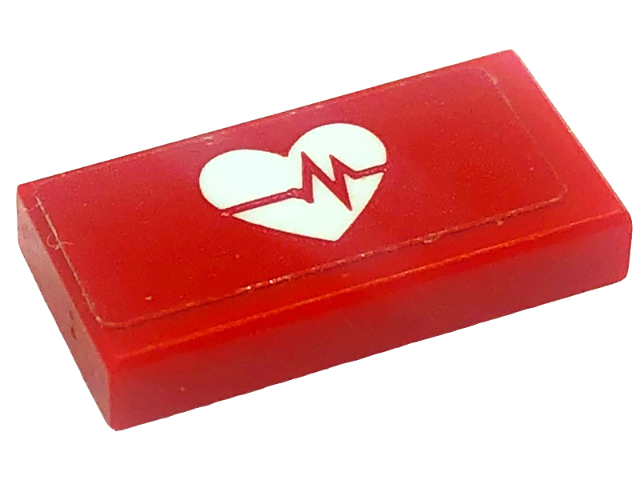 Lego Tile 1 x 2 with White Heart and Heart Beat Pattern (Sticker) - Set 41318