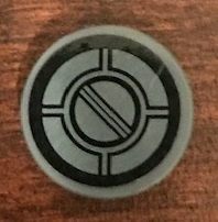 Lego Tile, Round 2 x 2 with Bottom Stud Holder with SW Resistance Bomber Hatch Pattern 1 (Sticker) - Set 75188 / Dark Bluish Gray