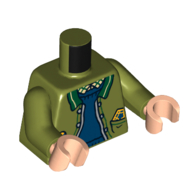 Lego Torso Jacket, Open over Blue Sweater, Dark Green Trim, Lollipop in Pocket Print, Olive Green Arms, Light Nougat Hands / Olive Green