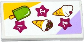 Lego Tile 2 x 4 with Ice Cream Cones and Ice Pop (Freezer / Lollipop / Lolly / Pole / Popsicle / Stick) Menu Pattern (Sticker) - Set 41094