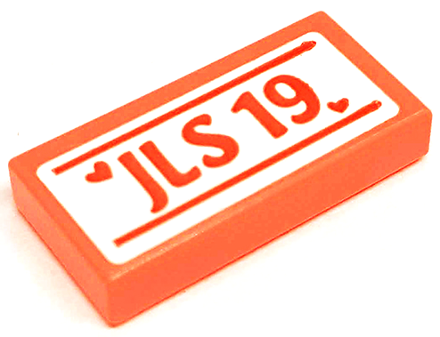 Lego Tile 1 x 2 with 'JLS 19' and Hearts on White Background Pattern (Sticker) - Set 41421 / Coral