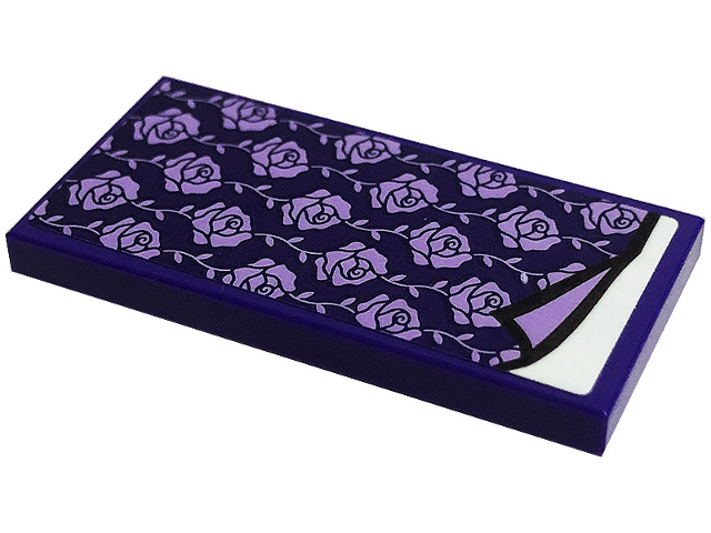 Lego Tile 2 x 4 with Blanket with Lavender Roses and Folded Corner Pattern (Sticker) - Set 43196 / Dark Purple