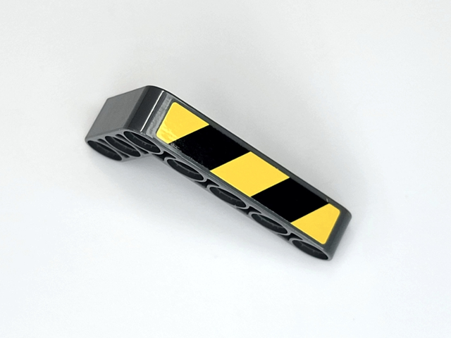 Lego Technic, Liftarm, Modified Bent Thick L-Shape 3 x 5 with Black and Yellow Danger Stripes Pattern Model Right Side (Stickers) - Set 42081