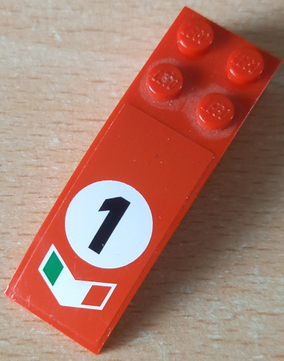 Lego Slope, Curved 6 x 2 with Number 1 in White Circle and Italian Flag Pattern (Sticker) - Set 8678