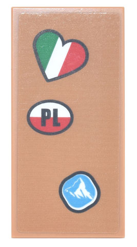 Lego Tile 2 x 4 with Italian Flag Heart, Polish Flag Oval with 'PL', and Mountain Pattern (Sticker) - Sets 10271 / 77942