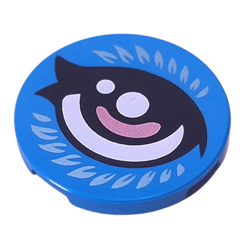 Lego Tile Round 3 x 3 with White Eyes, Lashes, Lavender Pupil Print (Right) / Dark Azure