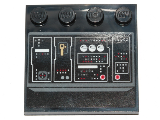 Lego Tile, Modified 4 x 4 with Studs on Edge with SW Millennium Falcon Control Panel, Buttons, White and Red Lights Pattern 2 (Sticker) - Set 75257
