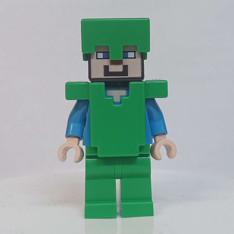 Lego Steve in Bright Green Helmet and Armor