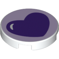 Lego Tile, Round 2 x 2 with Bottom Stud Holder with Dark Purple Heart Pattern / White