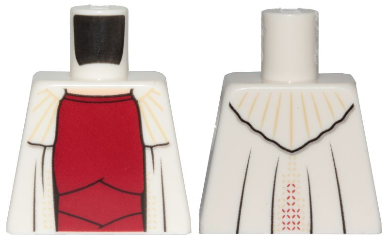 Lego Torso SW Robe with Yellow and Red Ornaments over Dark Red Dress Pattern (Leia) / White