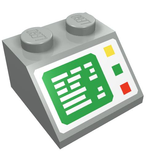 Lego Brick Sloped 45° 2 x 2 with Computer Screen Print / Light Gray