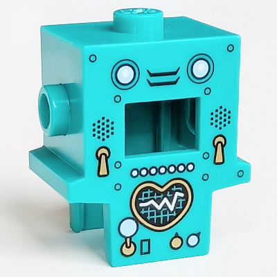 Lego Costume / Mask, Robot with Chestplate, Gage, Screws, Heart Graph, Buttons Print / Dark Turquoise