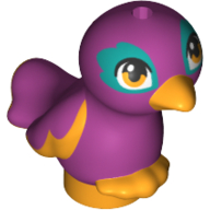 Lego Animal, Bird, Feet Joined, Bright Light Orange Beak, Magenta Body, Orange Eyes Print / Magenta