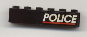 Lego Brick 1 x 6 with White 'POLICE' and Red Line on Black Background Pattern Right Side (Sticker) - Set 6598