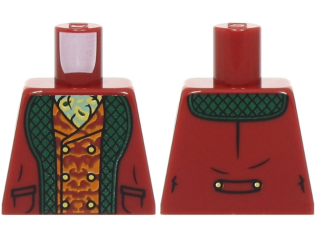 Lego Torso Jacket Open with Pockets and Dark Green Lapels, Dark Orange Ornate Vest, Sand Green and Gold Ascot Pattern / Dark Red