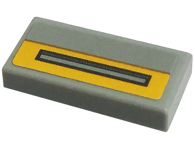 Lego Tile 1 x 2 with Yellow and Light Bluish Gray Stripe Pattern (Sticker) - Set 75290 / Light Bluish Gray