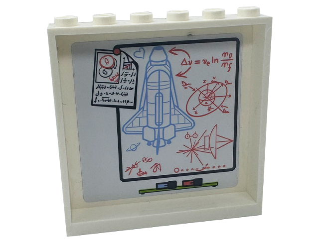 Lego Panel 1 x 6 x 5 with Bright Light Blue Space Shuttle Diagram and Heart, Coral Calculations and Lime Shelf with Pens Pattern (Sticker) - Set 41713 / White