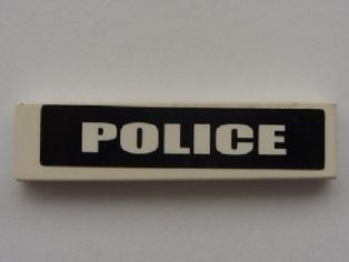 Lego Tile 1 x 4 with White 'POLICE' on Black Background Pattern (Sticker) - Sets 7237 / 7245-1