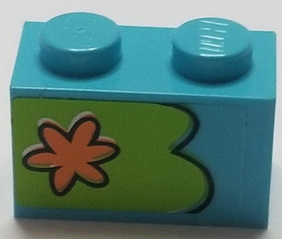 Lego Brick 1 x 2 with Orange Flower on Lime Background Pattern Model Left Side (Sticker) - Set 75903