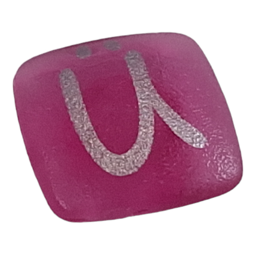 Lego Clikits Icon, Square 2 x 2 Small with Pin and Silver 'U' Umlaut Print / Trans-Dark Pink