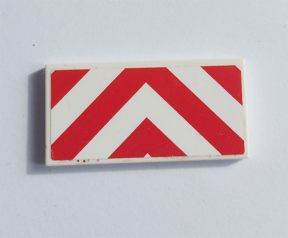 Lego Tile 2 x 4 with Red and White Chevron Danger Stripes Pattern (Sticker) - Set 60110