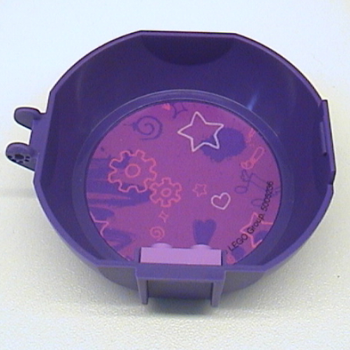 Lego Pod, Round, Half, Back with 1 x 2 Plate Lavender with Stars and Hearts Sticker / Dark Purple