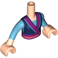 Lego Minidoll Torso Girl with Dark Blue Robe, Dark Purple Stripe, Coral Sash, Azure Sleeves Print, Light Nougat Arms And Hands / Light Nougat