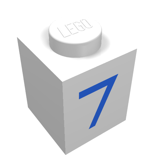 Lego Brick 1 x 1 with Blue '7' Print / White