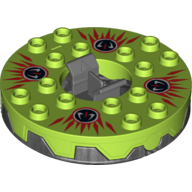Lego Turntable 6 x 6 Round Pearl Titanium Base Serrated with Red, White and Black Print (Ninjago Spinner) / Lime