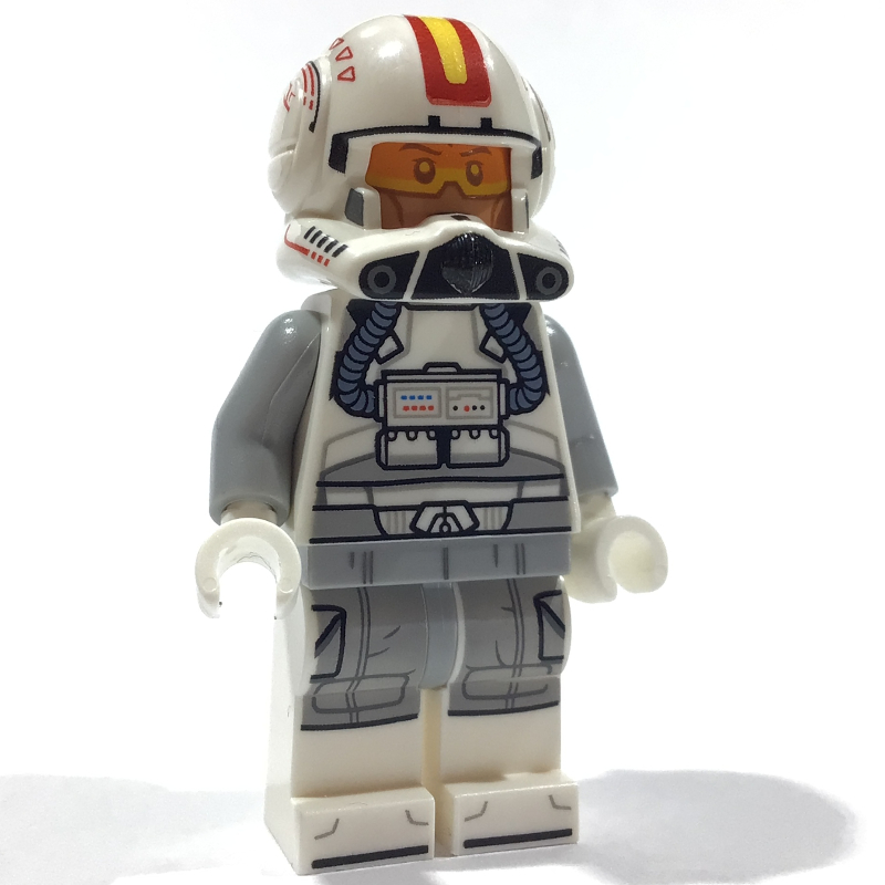 Lego Clone Pilot, Open Helmet with Yellow and Red Markings, White Legs