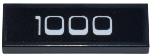 Lego Tile 1 x 3 with White '1000' Pattern (Sticker) - Set 21345 / Black