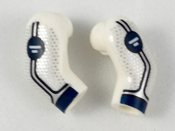 Lego Arm, (Matching Left and Right) Pair with Dark Blue Cuffs, Water Symbols on Circles, Silver Trim and Dots Pattern / White