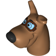 Lego Animal Body Part, Dog Head Great Dane with Scooby-Doo with Pilot Goggles Print / Medium Nougat