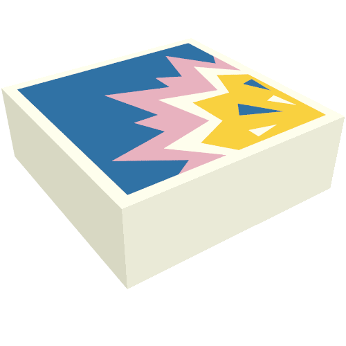 Lego Tile 1 x 1 with Bright Pink/Bright Light Orange Explosion on Blue Background print / White