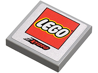 Lego Tile 2 x 2 with Lego Logo and Red 'Kyoto' Pattern (Sticker) - Set 8120 / Light Bluish Gray