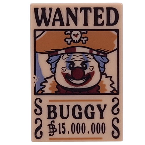 Lego Tile 2 x 3 with 'WANTED', BUGGY', '15.000.00' Print / Tan