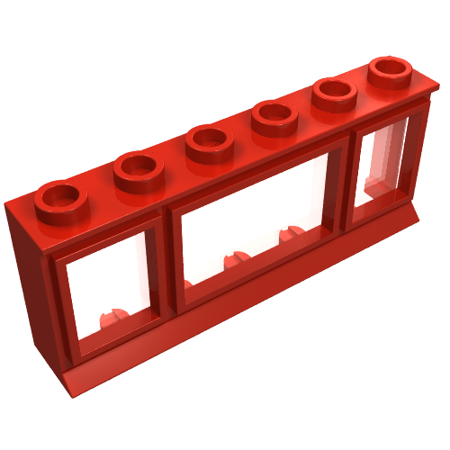 Lego Window 1 x 6 x 2 [Old Style Extended Lip & Glass] / Red