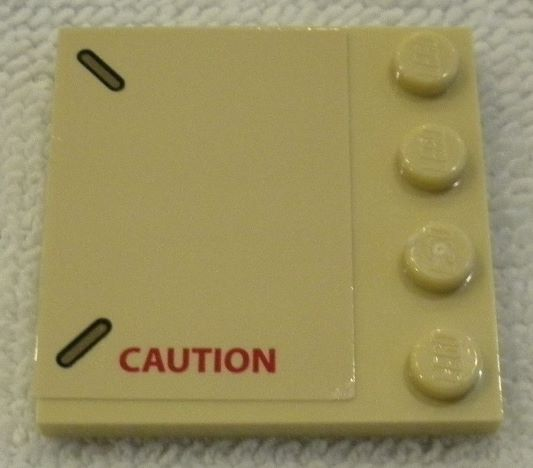 Lego Tile, Modified 4 x 4 with Studs on Edge with Red 'CAUTION' Pattern Model Left Side (Sticker) - Set 75974