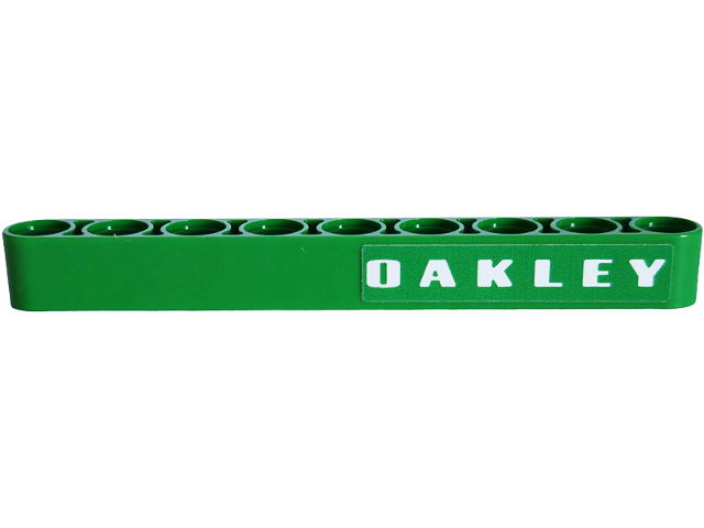 Lego Technic, Liftarm Thick 1 x 9 with White 'OAKLEY' Pattern Model Right Side (Sticker) - Set 42240 / Green
