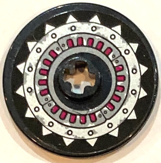 Lego Technic, Disk 3 x 3 with Silver Metal Plates with Spikes and Rivets and Magenta Highlights Pattern (Sticker) - Set 70434 / Black