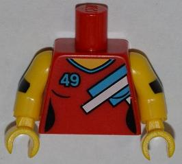 Lego Torso V-Neck Female with 3 Blue and White Stripes and Blue '49' Pattern / Yellow Arms with Elbow Pads / Yellow Hands