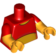 Lego Torso, Dual Molded Arms, Bright Light Orange Neck and Stomach Print, Red Sleeves Pattern, Bright Orange Arms and Hands