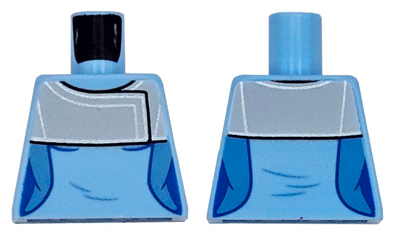Lego Torso Female Uniform Top with Medium Blue Side Panels and Light Bluish Gray Shoulder Shawl with Silver Trim Pattern