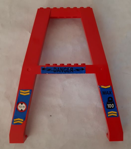Lego Support Crane Stand Double with 'DANGER', 'MAX 100', and '10 m' on Blue Background Pattern (Stickers) - Set 4557 / Red