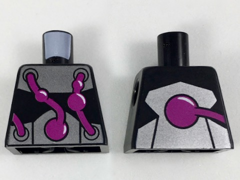 Lego Torso Metallic Silver Bands with Bulging Purple Tubes Pattern / Black