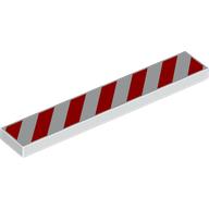 Lego Tile 1 x 6 with Red Danger Stripes Print / White