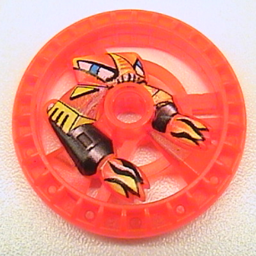 Lego Technic Disc 5 x 5 Notched, Flame with Robot Print / Trans-Neon Orange